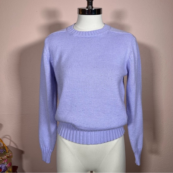 Vintage 70 80 Lavender Classic crew neck Long Sleeve Sweater Retro Barbicore - Picture 6 of 17
